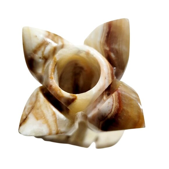 Vintage Beige and Brown Onyx Tulip Flower Candlestick Holder with Leaf Base - Picture 5 of 10